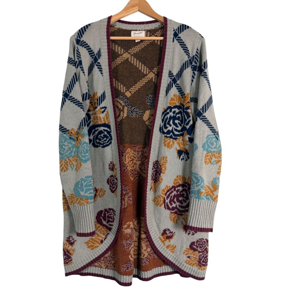 Wrangler Floral Long Cardigan Sweater Womens Small Boho Western